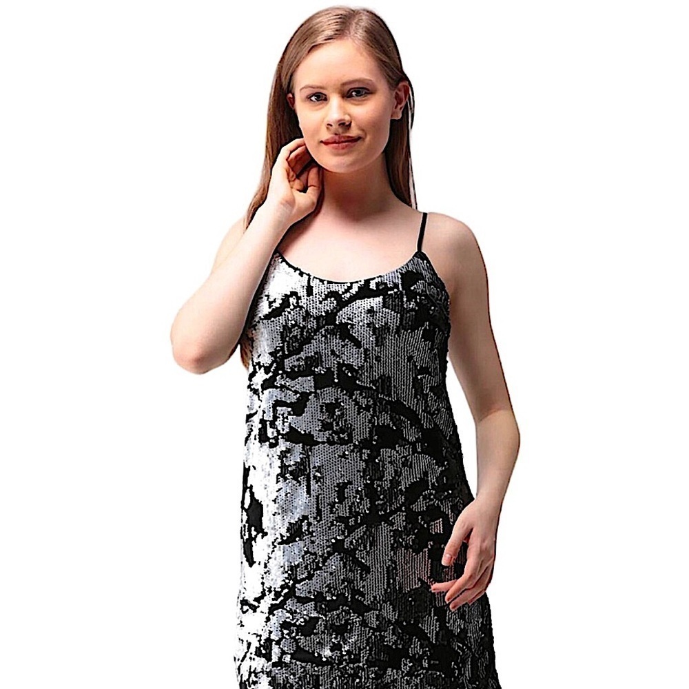 NWT Forever 21 Mini Slip Dress Black & Silver Reversible
Sequins Size S Swiftie